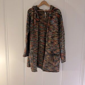 Women’s large long hooded multicolored cardigan
